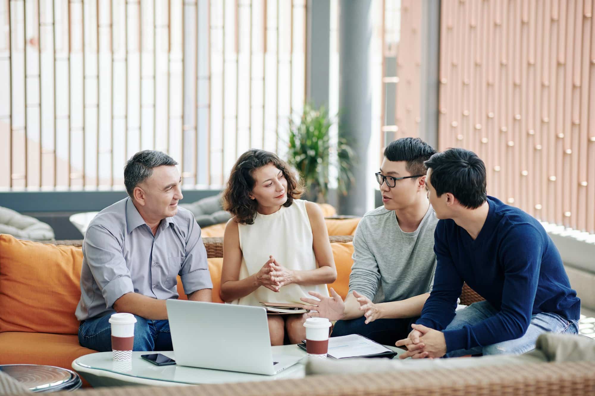 Business people listening to colleague